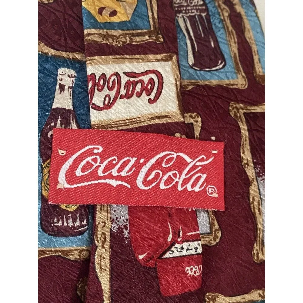 Coca Cola Men’s 100% SILK Tie Made in USA Retro W Old Bottles And Cases 4